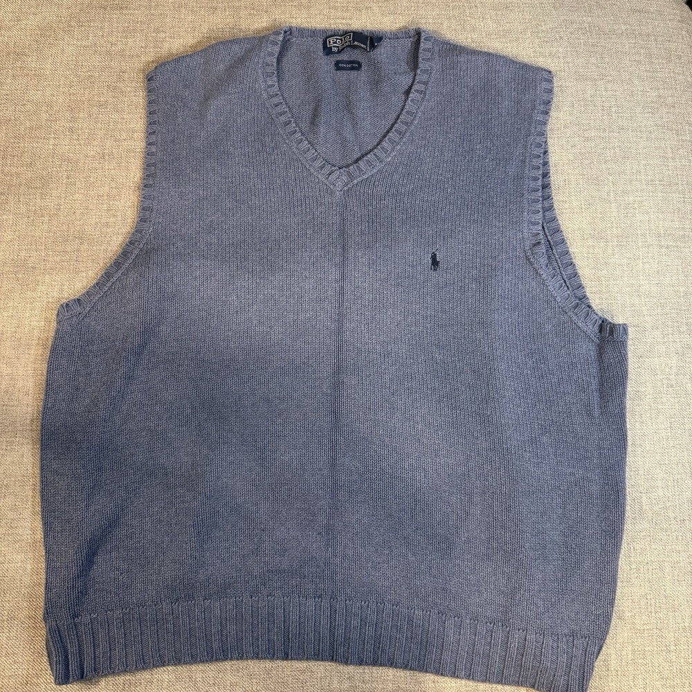 Polo Ralph Lauren Sweater Vest Mens XXL Blue V Neck Cotton Knit